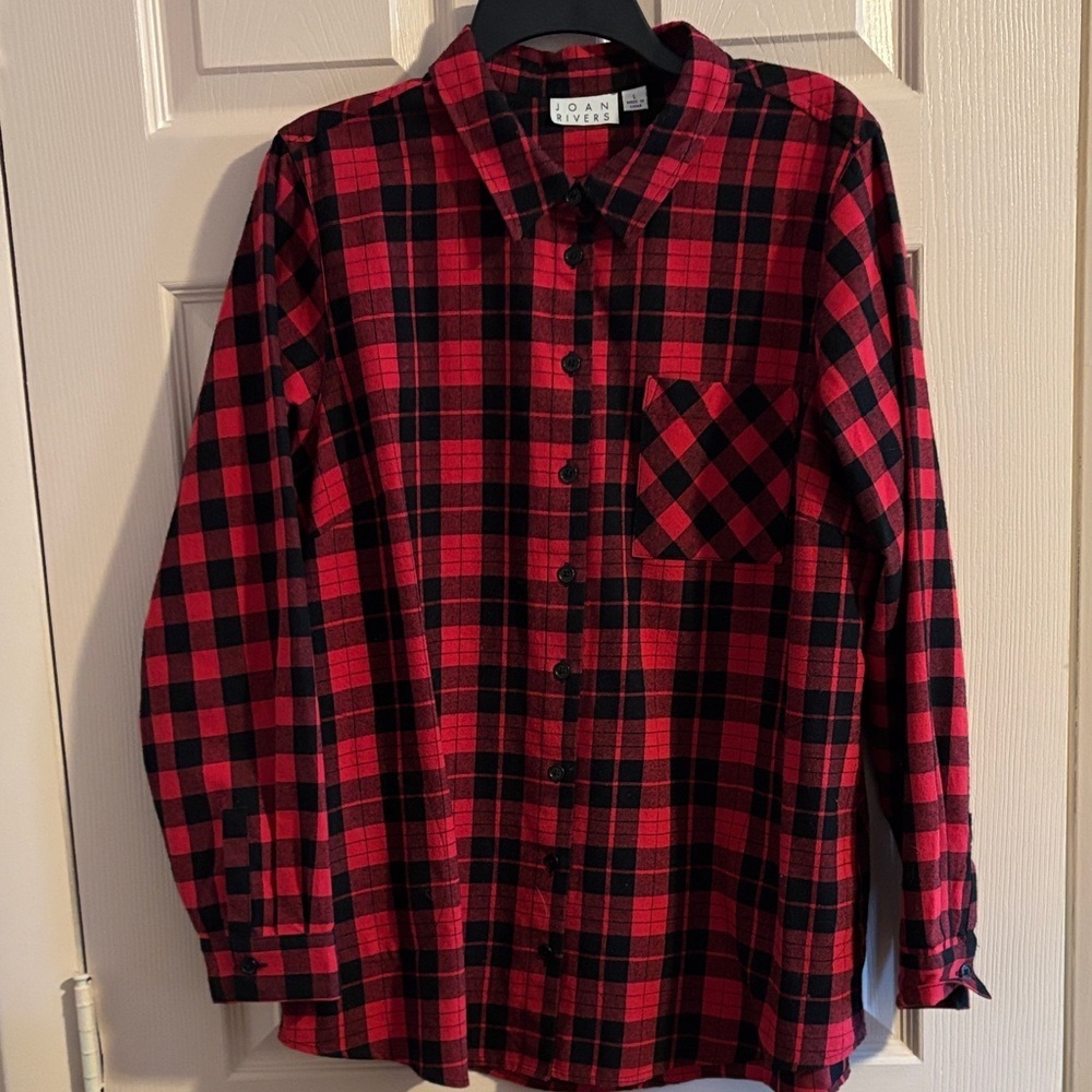Joan Rivers Red and Black Plaid Shirt